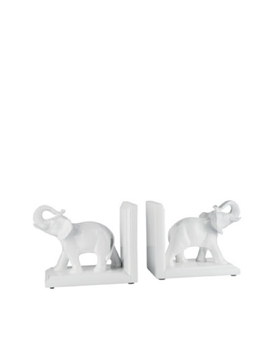 Torre & Tagus Set of 2 Tambo Elephant Bookends, White