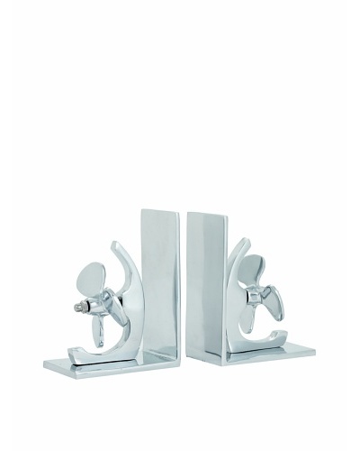 Torre & Tagus Set of 2 Propeller Bookends, Silver