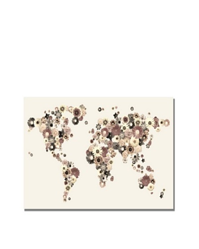 Michael Tompsett Trademark Art Flowers World Map Canvas Art