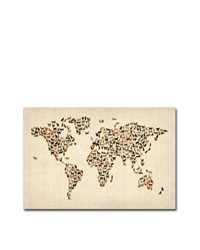 Trademark Fine Art World Map of Cats by Michael Tompsett Canvas Wall Art