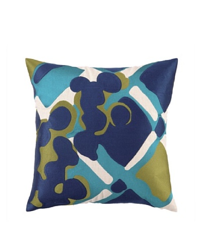 Trina Turk Painterly Plaid Embroidery Linen Pillow [Blue]