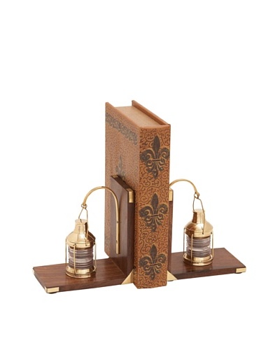 UMA Wooden Brass Lantern BookendsAs You See