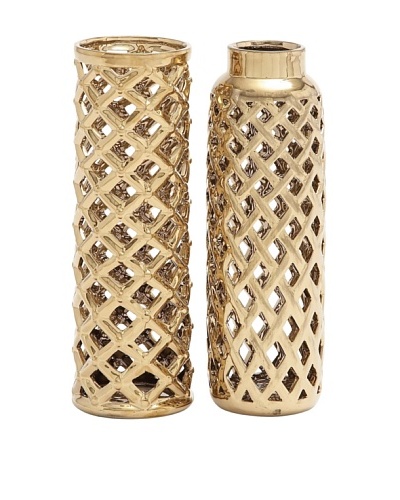 UMA Set of 2 Ceramic Basketweave Vases