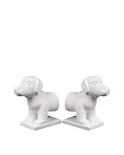 Set of Ceramic Dog Bookends, White