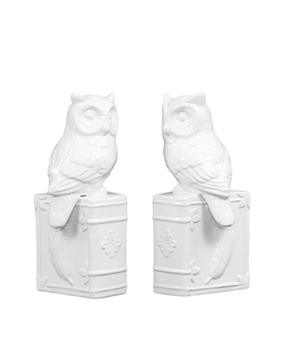 Ceramic Owl Bookends, White