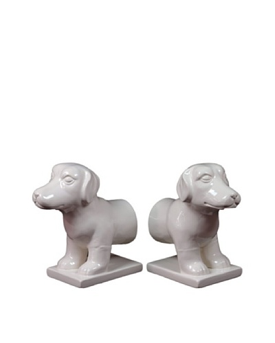 Urban Trends Collection Ceramic Dog Bookends, White