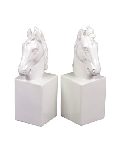Urban Trends Collection Ceramic Horse Head Bookends, White