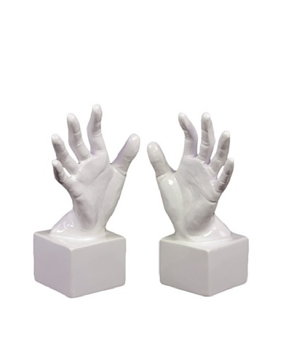 Urban Trends Collection Ceramic Hand Bookends, White
