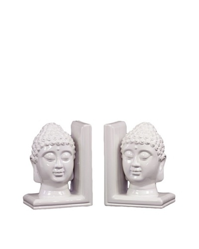 Urban Trends Collection Ceramic Buddha Head Bookends, White