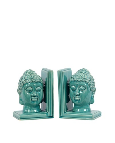 Urban Trends Collection Ceramic Buddha Head Bookends, Turquoise