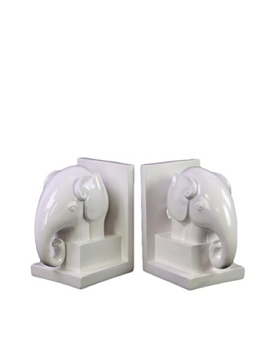 Urban Trends Collection Ceramic Elephant Bookends, White