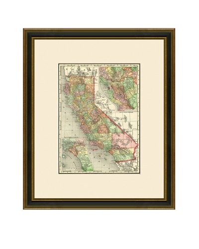 Antique Lithographic Map of California, 1886-1899