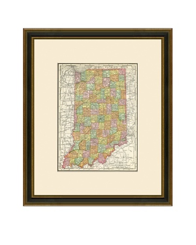 Antique Lithographic Map of Indiana, 1886-1899