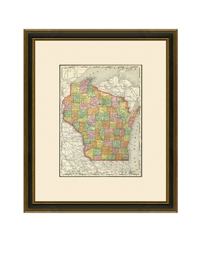 Antique Lithographic Map of Wisconsin, 1886-1899