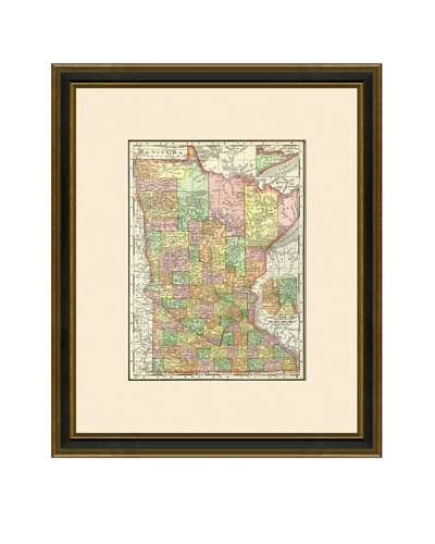 Antique Lithographic Map of Minnesota, 1886-1899