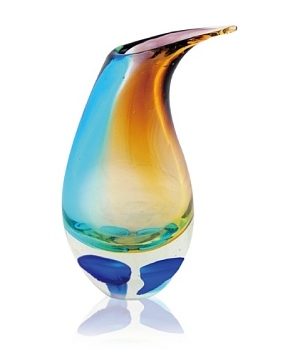 Viz Art Glass Hand Blown Vase, Amber/Aqua/Blue