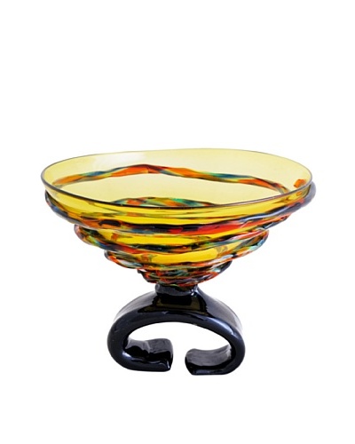 Viz Art Glass Hand Blown Pedestal Bowl, Amber/Multi