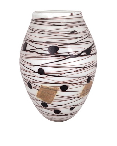 Viz Art Glass Hand Blown Vase, White/Black/Amber