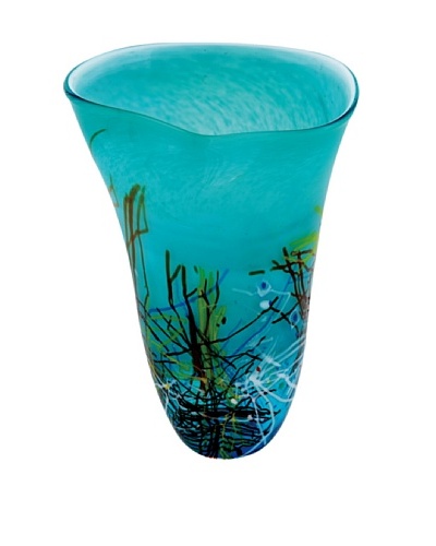 Viz Art Glass Hand Blown Vase, Aqua/Multi