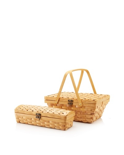 Wald Imports Wood Chip Picnic Basket and Wine Holder Set