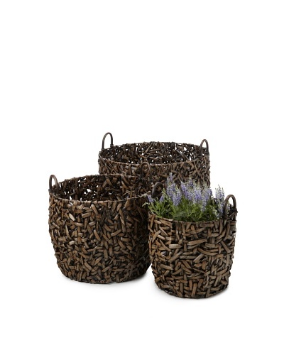 Wald Imports Set of 3 Oversized Round Random-Weave Seagrass Baskets/Planters [Espresso]