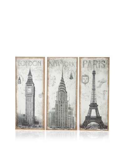 Firefly Home Collection Set of 3 Wooden Wall Décor Pieces: Paris, London & NY