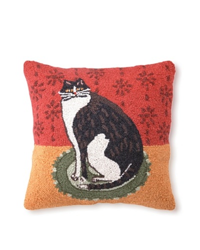 Warren Kimble Cat on a Round Rug Hook Pillow