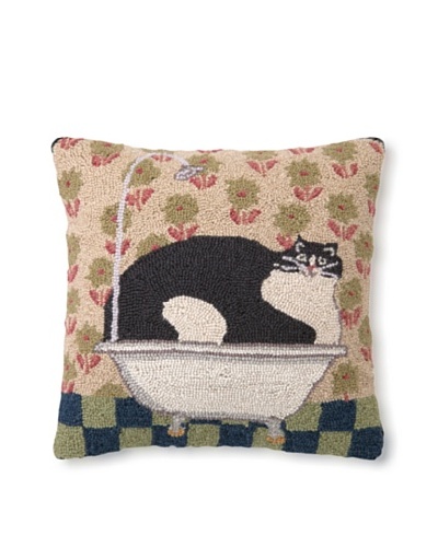 Warren Kimble Hook Pillow, Cat in a Tin Tub, 16 x 16
