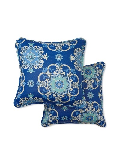 Set of 2 Garden Crest Square Decorative Throw Pillows [Marine]