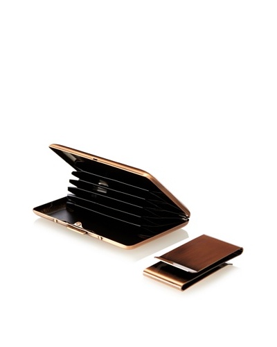 Wilouby Double-Sided Money Clip/Business Card Case Gift Set, Rose Gold