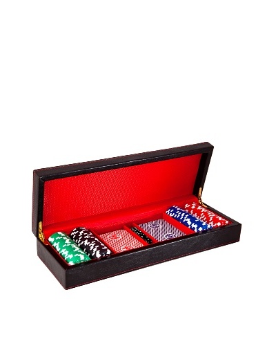 Wilouby Travel Poker Set with 2 Decks of Cards, Dice & Chips, Black/Red