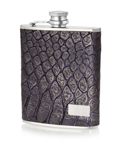 Wilouby Gift Set with 6-Oz. Flask & Cigar Tube in Genuine Leather, Metallic Blue Croc