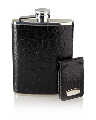 Wilouby Stainless Steel Flask/Money Clip Gift Set, Black