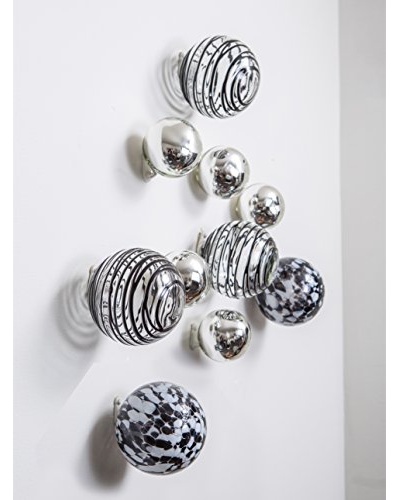 Worldly Goods Set of 10 Glass Wall Spheres, Black & White Speckled