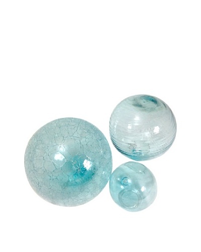 Worldly Goods Set of 3 Mouth Blown Glass Spheres, Sky