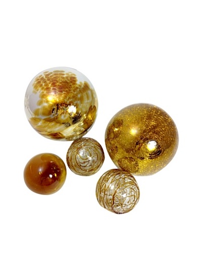 Worldly Goods Set of 5 Mouth Blown Glass Spheres, Silver/Amber