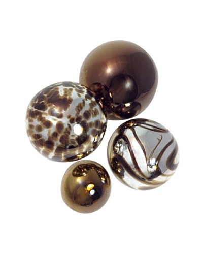 Worldly Goods Set of 4 Mouth Blown Glass Spheres, Silver/Chocolate