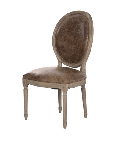Zentique Medallion Leather & Oak Side Chair, Brown