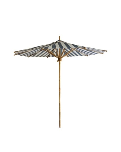 ZEW, Inc. Outdoor Bamboo Canvas Umbrella, Navy/White Stripes