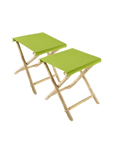 ZEW, Inc. Set of 2 Outdoor Bamboo Foldable Stools, Green