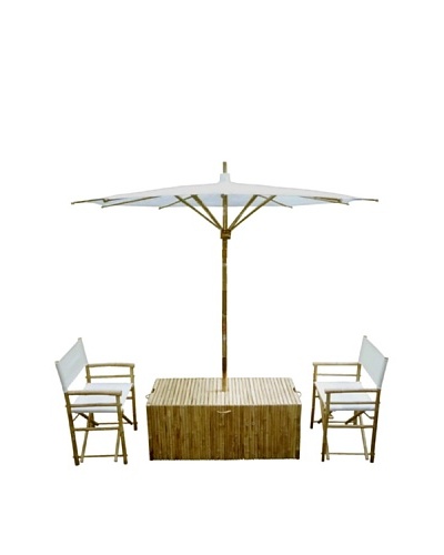 ZEW, Inc. Outdoor Bamboo Conversation Set with Umbrella, White