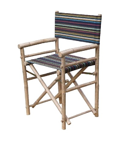 ZEW, Inc. Pair of Outdoor Bamboo Director Chairs with Interchangeable Covers, Indigo Stripes/White