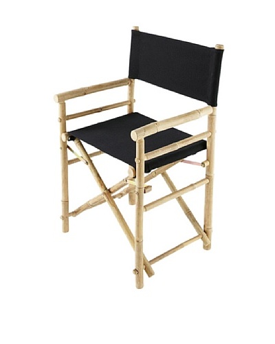 ZEW, Inc. Pair of Outdoor Bamboo Director Chairs with Interchangeable Covers, Black /Indigo Stripes