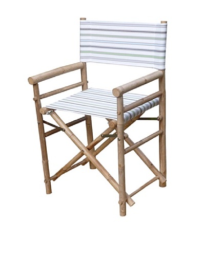 ZEW, Inc. Pair of Outdoor Bamboo Director Chairs with Interchangeable Covers, Pale Stripes/White
