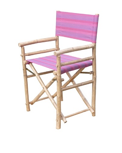 ZEW, Inc. Pair of Outdoor Bamboo Director Chairs with Interchangeable Covers, Fuchsia Stripes/White