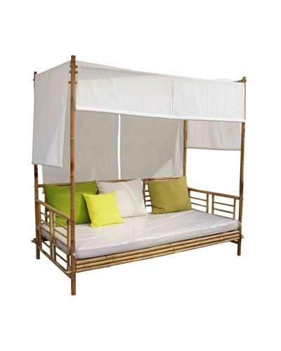 ZEW, Inc. Outdoor Bamboo Daybed with canopy, White